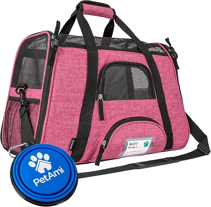 PetAmi Airline Approved Pet Carrier for Cat, Soft Sided Dog Carrier for Small Dog, Cat Travel Supplies Accessories Indoor Cat, Ventilated Pet Carrying Bag Medium Large Kitten Puppy, Small Heather Pink