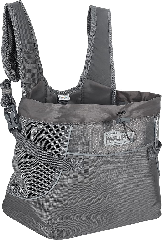 Outward Hound PupPak Dog Front Carrier, Small, Grey – Hands-Free Hiking & Camping Pet Backpack for Small Pets up to 10 lbs, Padded Straps, Breathable Mesh, Water-Resistant, Safety Clip