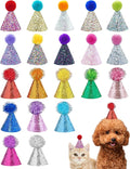 PET SHOW 20 Pack Mini Small Dog Hats with Sequin Puppy Birthday Party Hats for Stuffed Animals Cats Adjustable Holiday Hat Headband Kitten Pet Grooming Costume Accessories