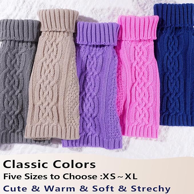 Knitted Dog Sweaters for Small Dogs Warm Small Dog Clothes Winter Sleeveless Puppy Sweater Turtleneck Dachshund Clothes with Twisted Design Doggy Pullover Knitwear Pet Cat Outfit (Beige, Medium)