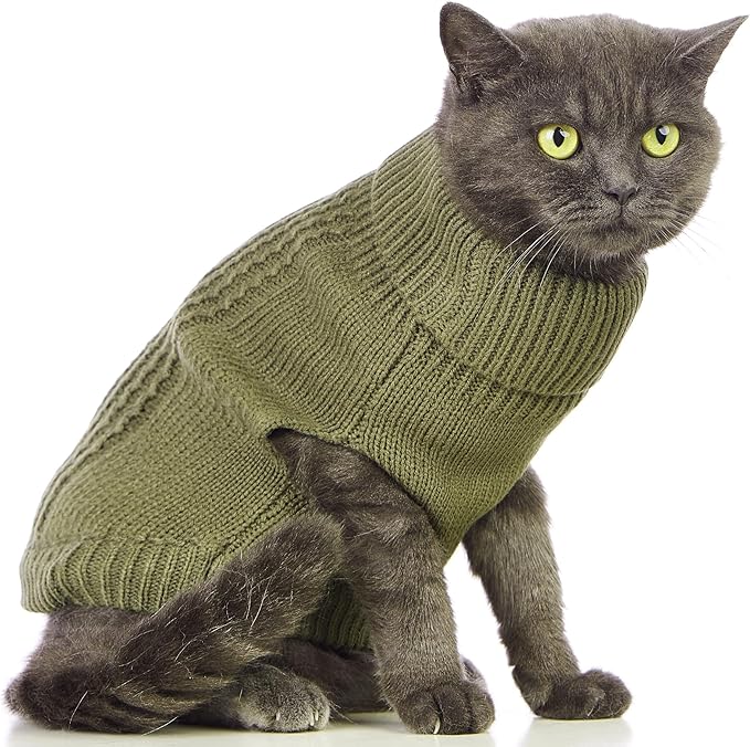 Stretchy Cat Sweater - 17 Colors & 6 Sizes | Snug Winter-Ready Knit for Boy/Girl Cats & Kittens(Olive Green, Medium)