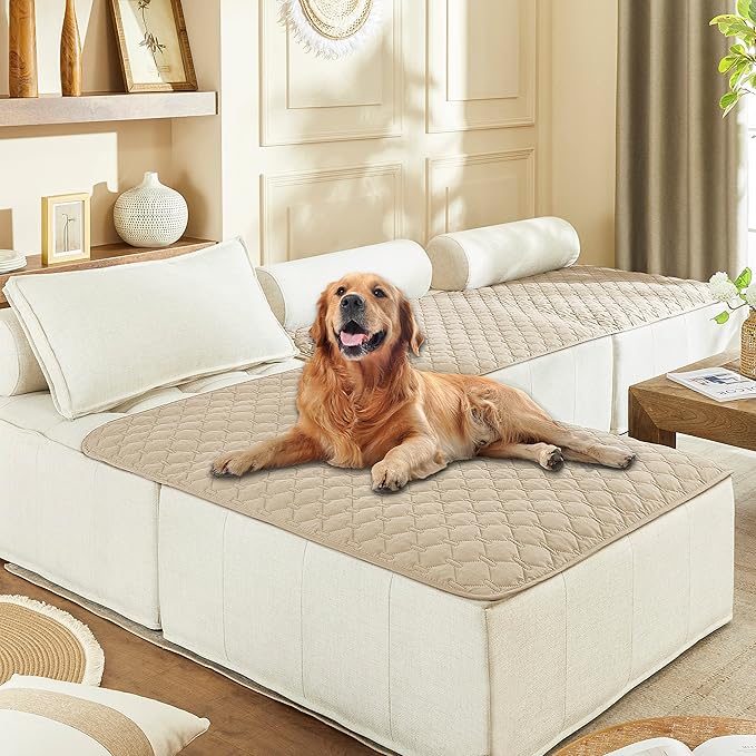 gogobunny 3X Stronger Waterproof Pet Blanket, Scratch Proof Furniture Protector for Dogs Cats, Reversible Cover 40x50 Inch, Dark Beige