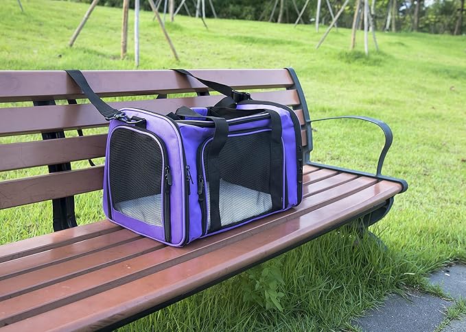 Soft Sided Carrier for Small Medium Cats Dogs,TSA Airline Approved Collapsible Travel Pet Carrier Medium Purple