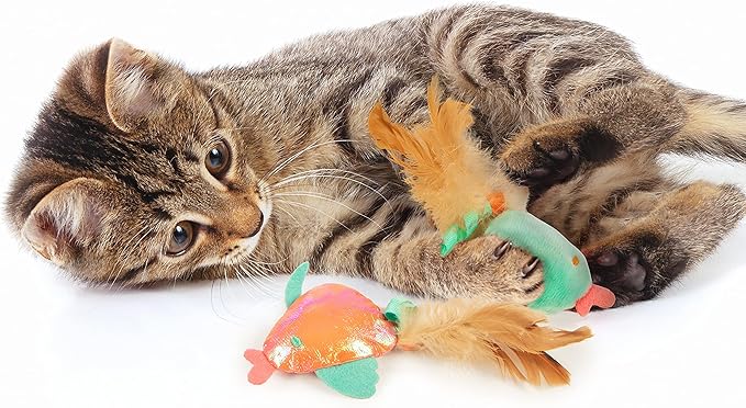 SmartyKat (2 Count) Silly Swimmers Crinkle Plush Catnip Cat Toys - Orange/Turquoise, 2 Count