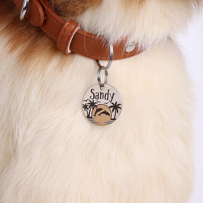 Colorful Dog Tags Personalized, Engraved Dog Tags with Colored Printing for Pets, Dog Name tag with deep Engraving, Custom pet ID Tags, Customizable cat Collar Holder tag (Dolphin)