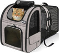 Pecute Cat Backpack Carrier Expandable, Pet Backpack for Cats & Small Dogs Up to 11lbs, with 4-Side Breathable Mesh, Multi-Entry & Lockable Zippers for Travel, Hiking, Camping - Hands Free, Khaki