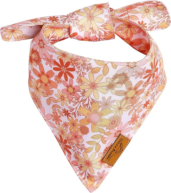 Remy+Roo Extra Large Spring Dog Bandanas - 4 Pack Daisy Set | Premium Durable Adjustable Polyester Fabric | Patented Shape Girl Dog Bandana, Floral Dog Bandana