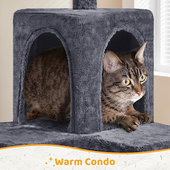 Yaheetech 54in Cat Tree, Multi-Level Cat Tower with Scratching Posts, Spacious Condo and Hammock, Ideal Activity Center for Indoor Kittens, Dark Gray