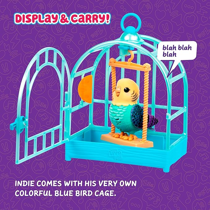 Little Live Pets My Really Real Talking Bird Toy & Cage - Indie, Interactive Voice Repeating Toy, 20+ Sounds & Reactions, Talking Toys for Kids 5-7