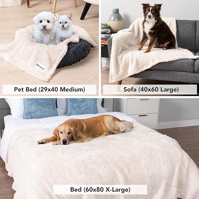PetAmi Dog Blanket for Small Medium Dogs Beige, Fluffy Soft Puppy Blanket, Sherpa Fleece Cat Blanket for Kitten Doggie, Calming Pet Blanket Throw for Couch Sofa Bed Washable, Medium 29x40