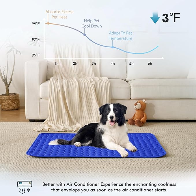 MICROCOSMOS Summer Cooling Mat & Sleeping Pad- Water Absorption Top, Materials Safe, Easy Carry, EZ Clean. Keep Cooling for Pets, Kids and Adults.(Dark Blue, 48" x24")