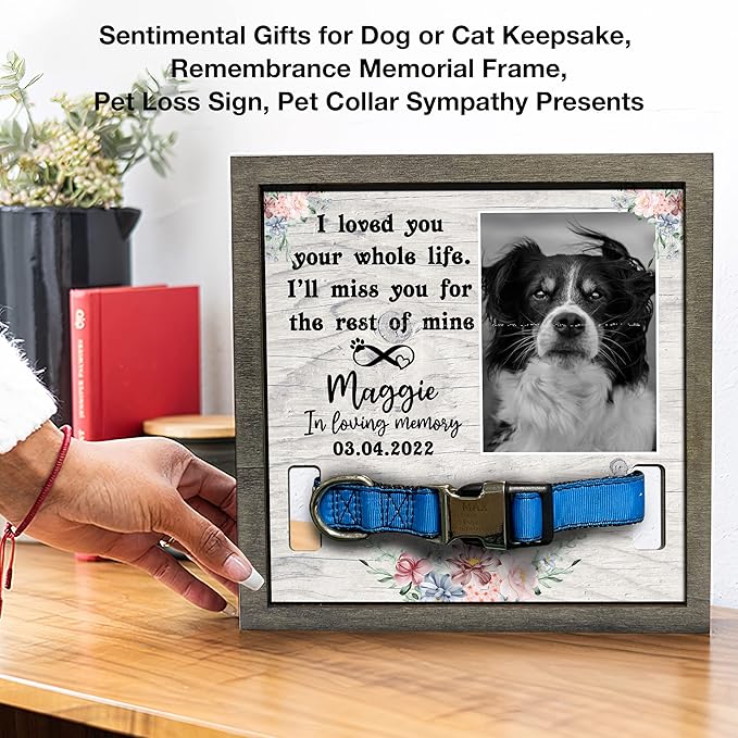 Customized Pet Keepsake Frame Dead Pet Xmas Memorial Dog Remembrance Frame with Pictures and Sentimental Quotes for Cats Dogs Lovers on Christmas Plaque Birthday Gifts for Friends Family Decor