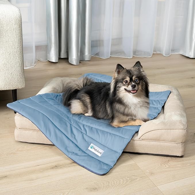 PetAmi Cooling Mat for Dog, Premium Pet Cooling Blanket for Crate Kennel, Indoor Cat Cool Sleeping Pad, Q-MAX Cold Sofa Couch Cover for Summer, Gray/Light Grey, Medium (29x40)