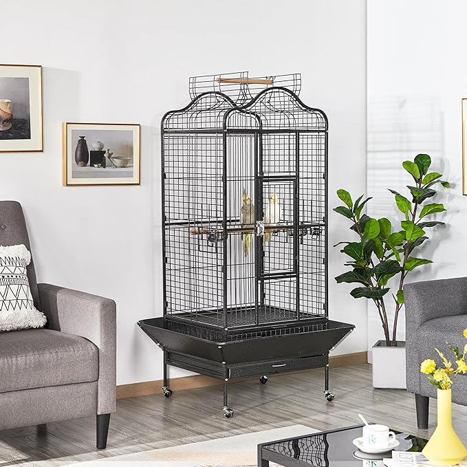 Yaheetech Extra Large Bird Cage 63'' Open Play Top Bird Cage for African Grey Parrots/Amazon Parrot/Caiques/Macaw with 360° Wheels