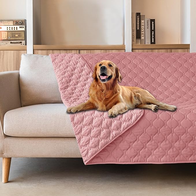 gogobunny 3X Stronger Waterproof Pet Blanket, Scratch Proof Furniture Protector for Dogs Cats, Reversible Cover 82x120 Inch, Dark Pink/Light Pink