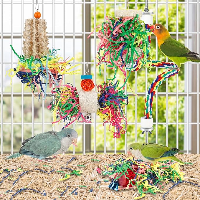 Foraging Toys Parakeet Chewing Hanging Toy Shredded Paper Bird Cage Accessories for Conure Cockatiel Budgies Lovebird Parrotlet