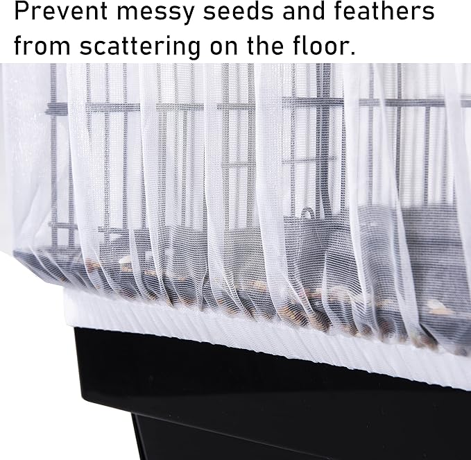 Tamu style Bird Cage Seed Catcher, Large, Stretchy Form Fitting Mesh Skirt Cover for Parrot Enclosures, Light and Breathable Fabric, Prevent Scatter and Mess, Reusable,Adjustable, Lightweight,Black