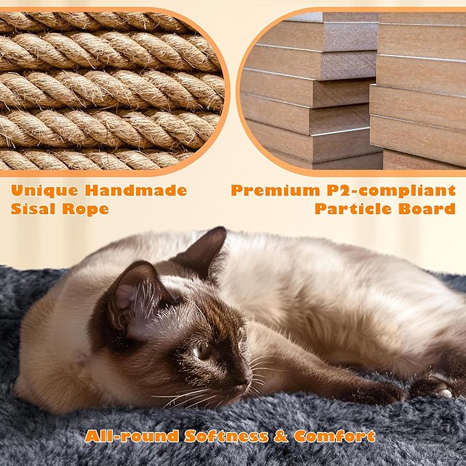 Yaheetech 62.5inches Cat Tree Cat Tower Cat Condo with Platform & Hammock, Scratching Posts for Kittens Pet Play House with Plush Perch for Indoor Activity Relaxing, Dark Gray