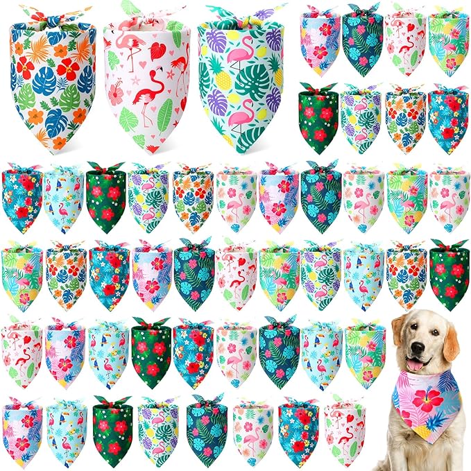 Weewooday 50 Pcs Hawaiian Dog Bandanas Bulk for Dogs Soft Bibs Adjustable Triangle Pet Bandana for Small Medium Large Costume(Hawaii Pattern, 31.5 x 21.7 X21.7 Inch)