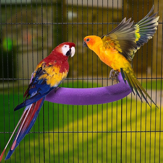 U Shape Parrot Perch Stand Toy Bird Platform Sand Paw Grinding Clean Stick Exercise Conure Budgie Cockatiel Cage Accessories (Purple)