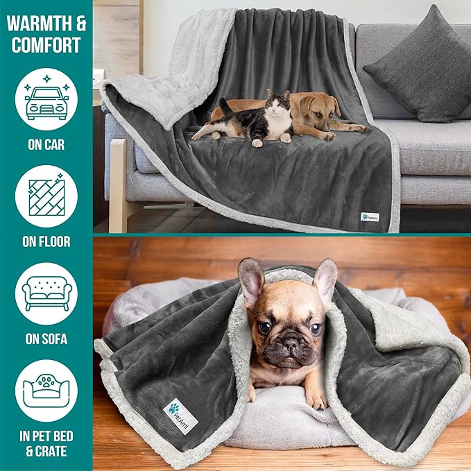 PetAmi Dog Blanket for Medium Large Dogs, Pet Bed Blanket Cat Puppy Kitten, Fleece Furniture Couch Cover Protector Sofa Car, Soft Sherpa Dog Throw Plush Reversible Washable, 40x60 Dark Gray