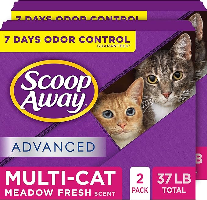 Scoop Away Advanced Multi-Cat Clumping Cat Litter, Meadow Fresh Scent, Pack of 2, 18.5 Pounds (Package May Vary)